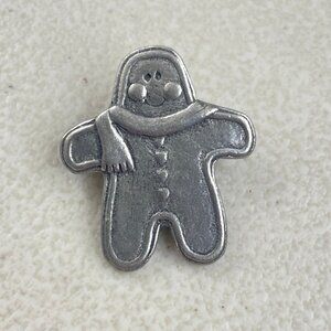 Vintage Gingerbread Man Pin Small Christmas pewter brooch dated 2002